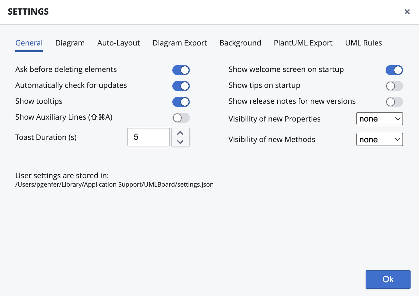 The dialog for changing the general application settings