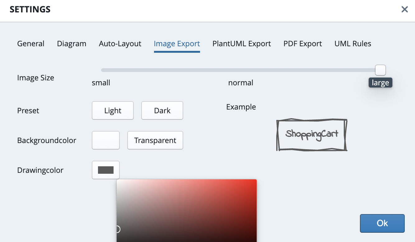 The image export settings dialog