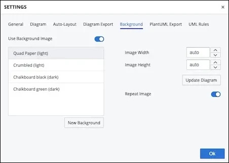 The Settings dialog to adjust the background image.