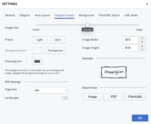 A window with different user controls to reflect the state of the application settings.
